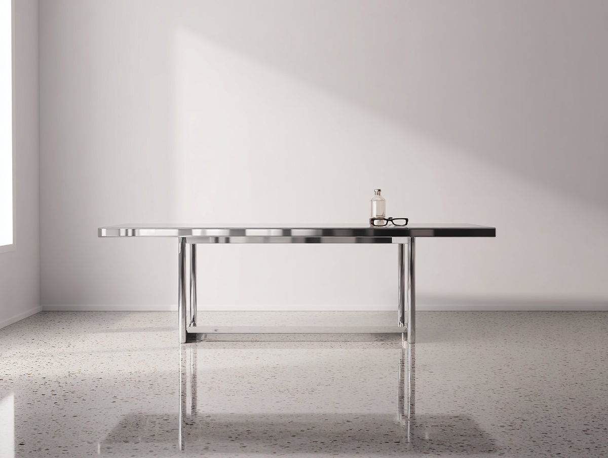 Console in acciaio cromato 160×40×78 cm – nero lucido e argento – telaio aperto con traversa per soggiorno