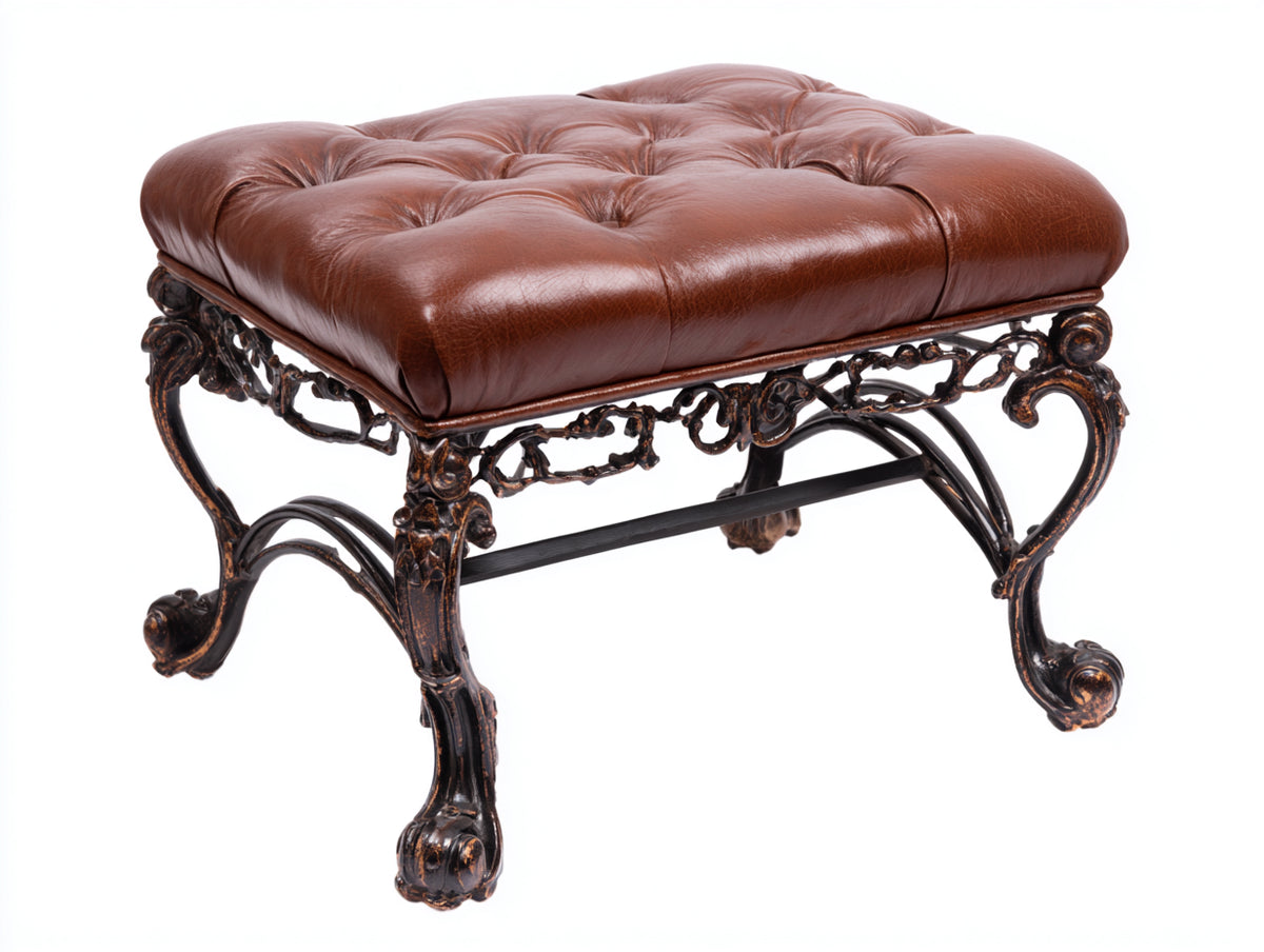 Pedale poggiapiedi 62x48x46 cm - marrone e nero - imbottito capitonné con base decorativa