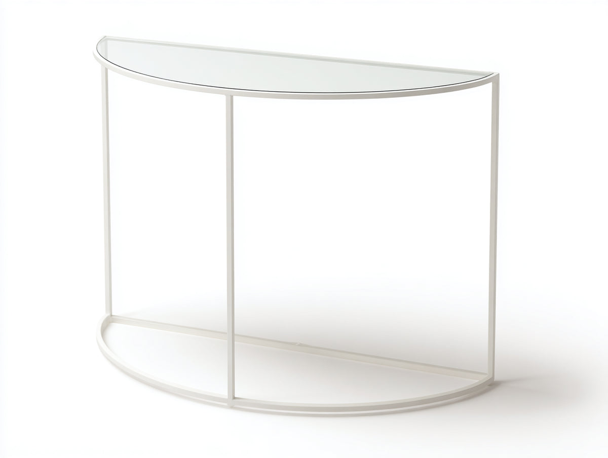 Consolle semicircolare in vetro e metallo 110x35x78 cm - bianco trasparente - profilo curvo per soggiorno