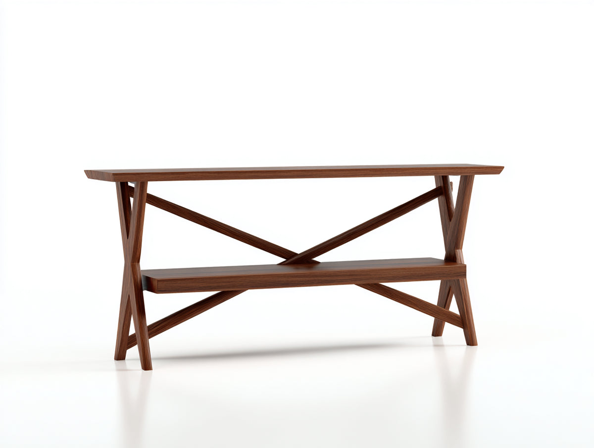 Consolle in legno 140x38x78 cm - marrone noce - struttura incrociata con ripiano per soggiorno