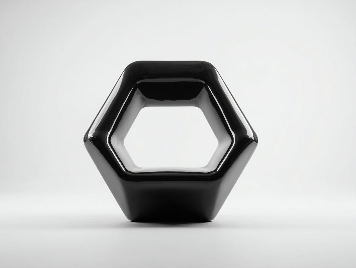 Pedale geometrico in resina 46×38×49 cm – nero lucido – forma esagonale cava per soggiorno