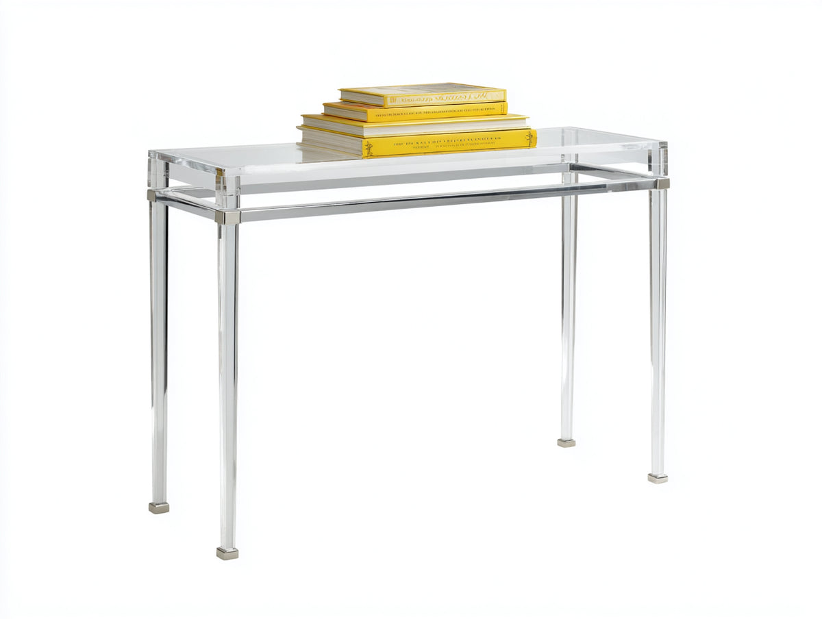 Consolle in acrilico trasparente e metallo 100x35x78 cm - trasparente argento - design lineare per soggiorno