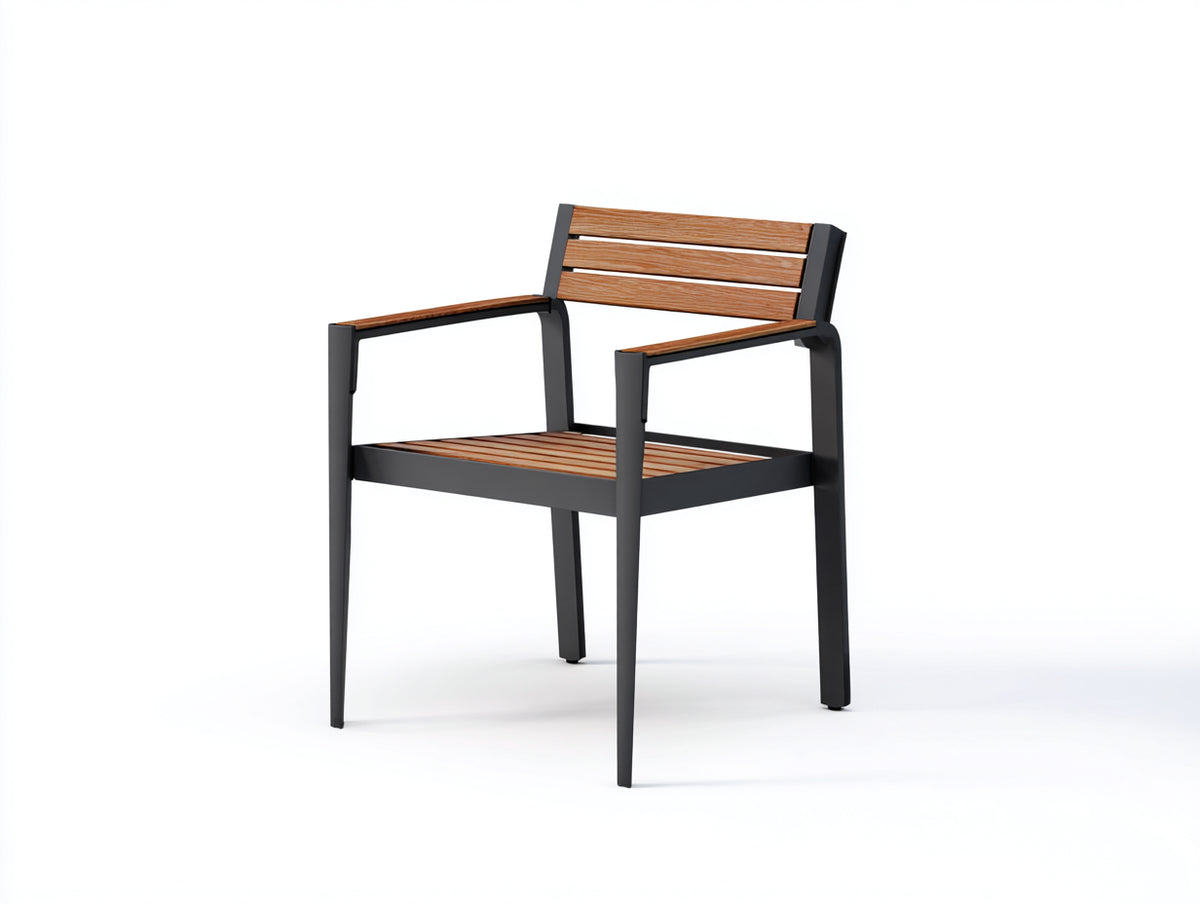 Poltrona in metallo e legno 58×57×82 cm - nero e marrone caldo - braccioli lineari per Camera Da Letto