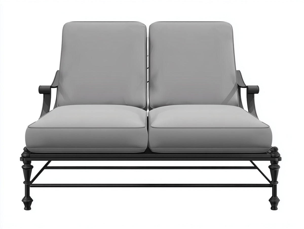Poltrona Reclinabile a 2 posti in metallo 158×86×91 cm - grigio perla e nero - gambe tornite per Terrazza
