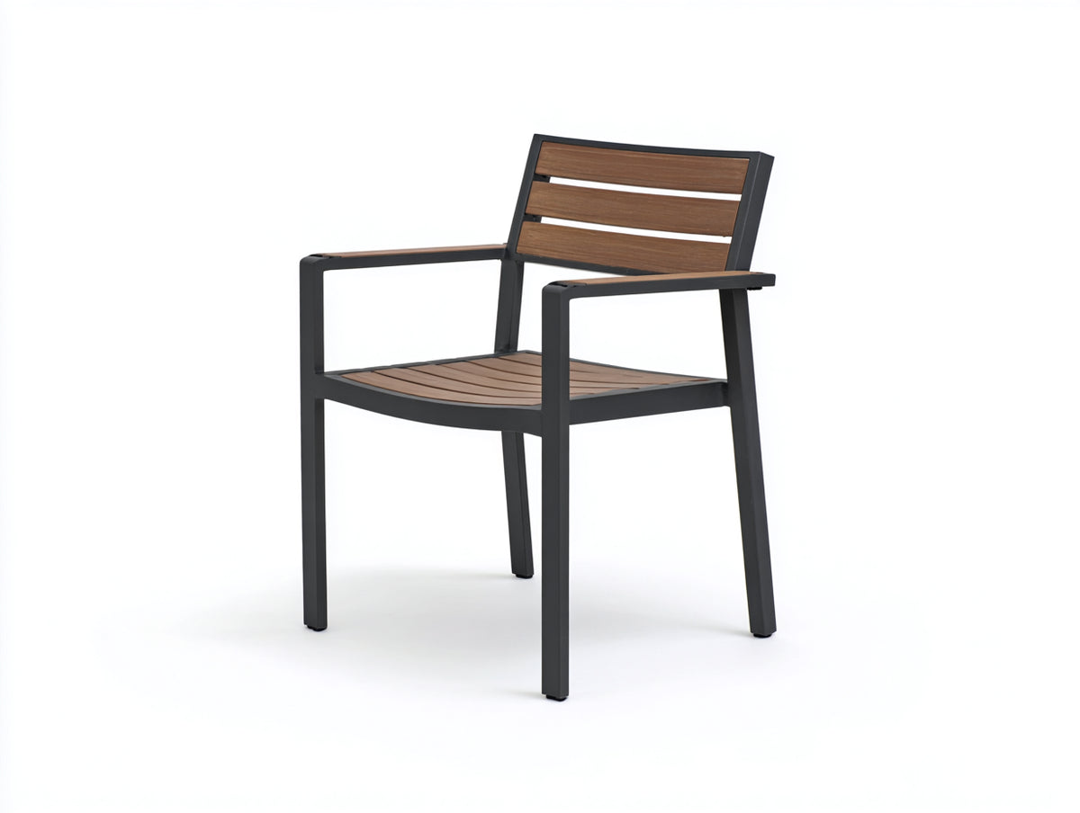 Poltrona per camera da letto 57x58x82 cm - metallo antracite e legno noce - con braccioli lineari