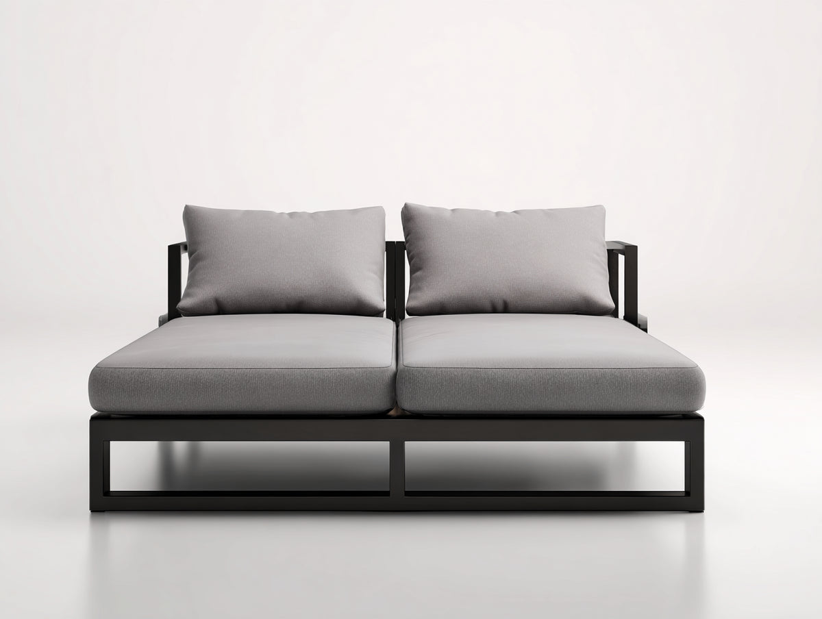 Poltrona Reclinabile a 2 posti in metallo 172×84×82 cm - grigio chiaro e nero - base continua per Terrazza