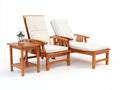 Set di 2 poltrone reclinabili da terrazza 195x68x102 cm - legno miele e crema - con tavolino e ruote