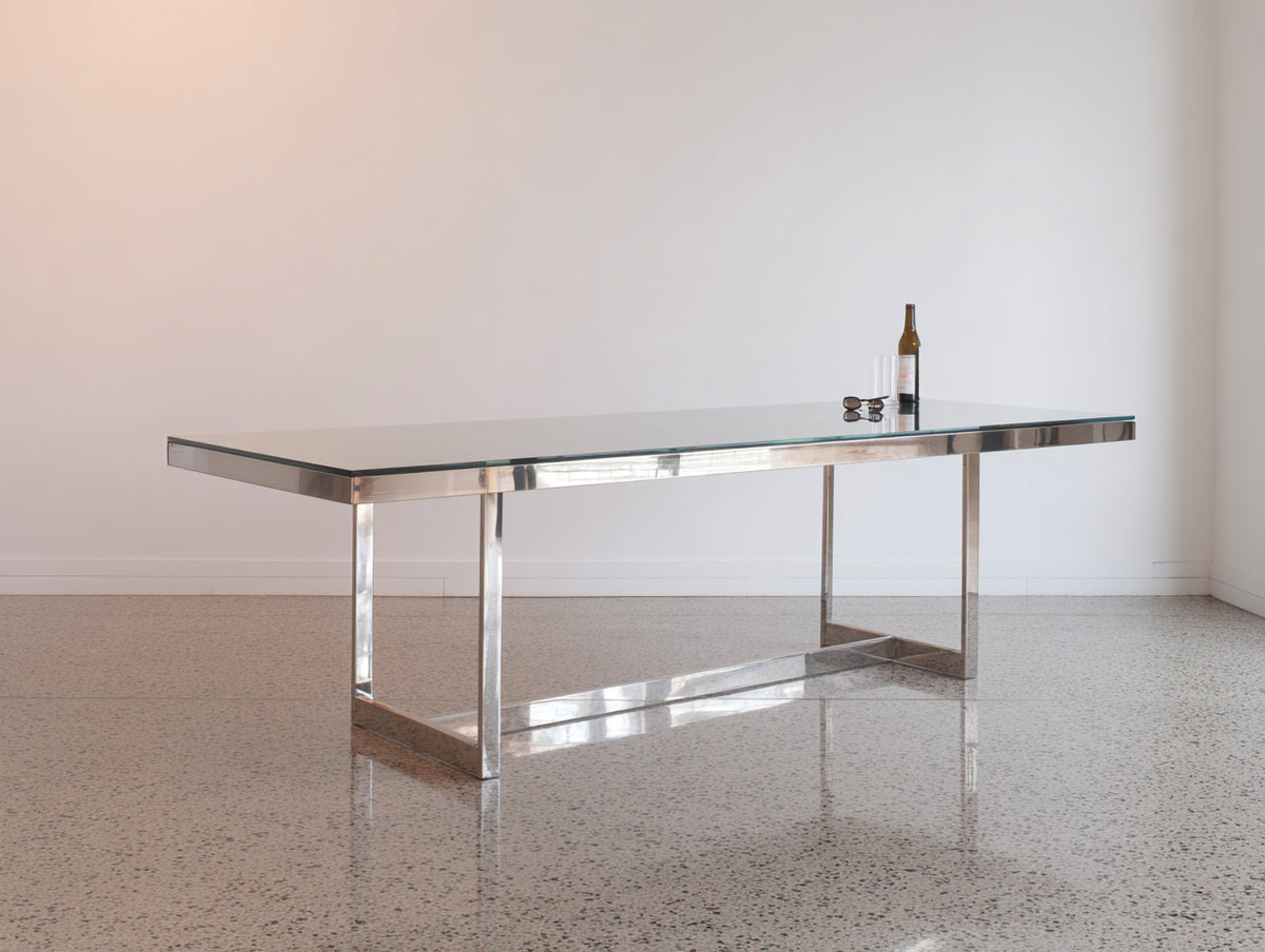 Console in acciaio inox e vetro 190×50×76 cm - argento - base rettangolare per Soggiorno