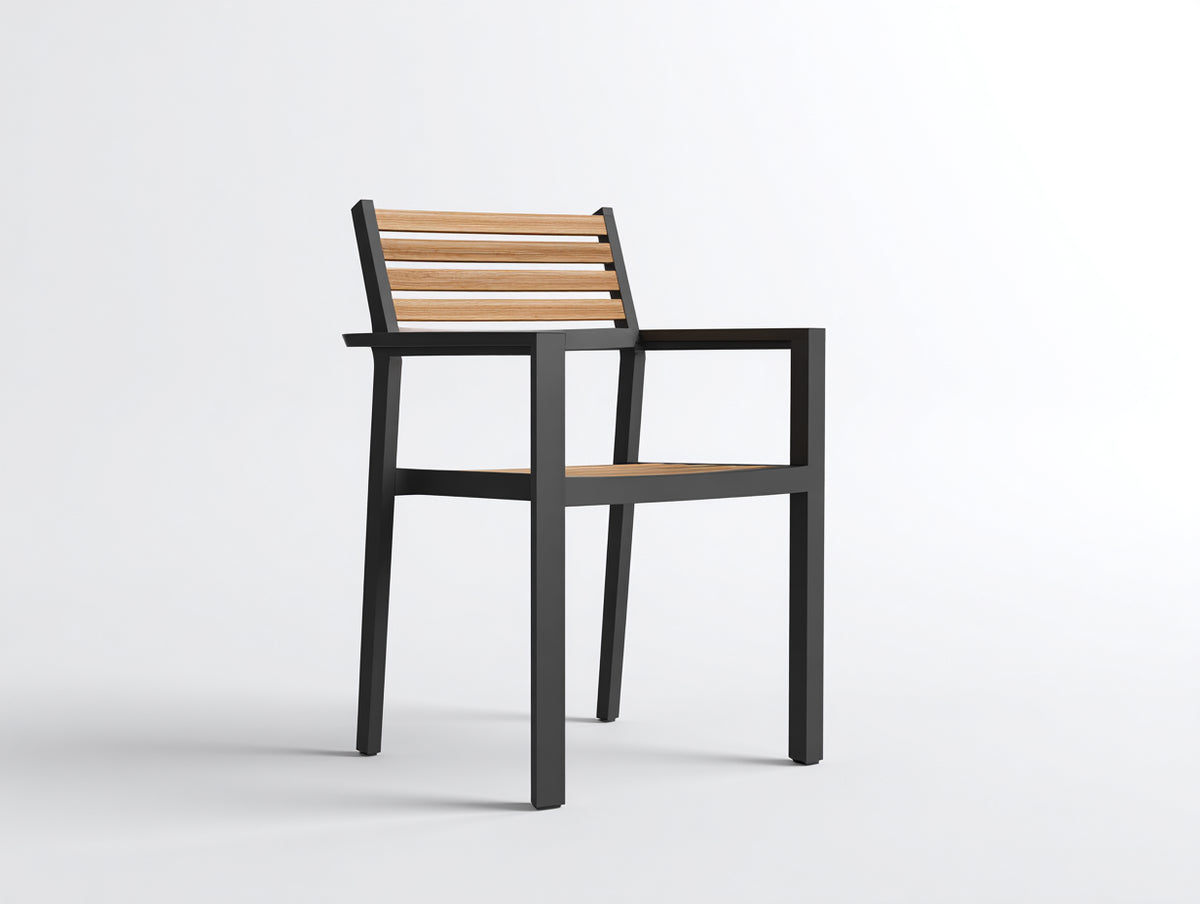 Poltrona in metallo e legno 60×56×84 cm - nero e rovere chiaro - schienale a quattro doghe per Camera Da Letto